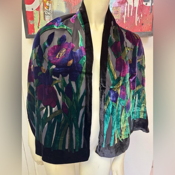 TIFFANY Magnolias Irises Silk Rayon clip cut burnout velvet MIB